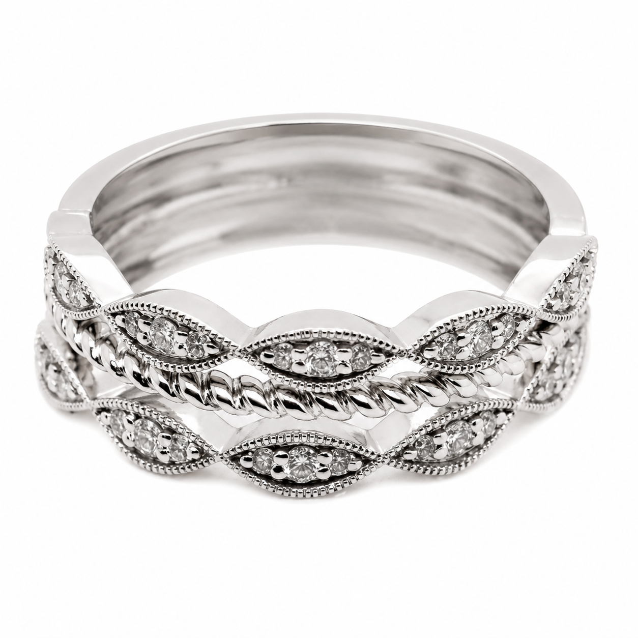 9ct White Gold Three Step Diamond Band 1102044