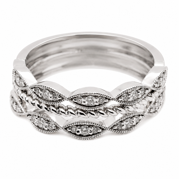 9ct White Gold Three Step Diamond Band 1102044