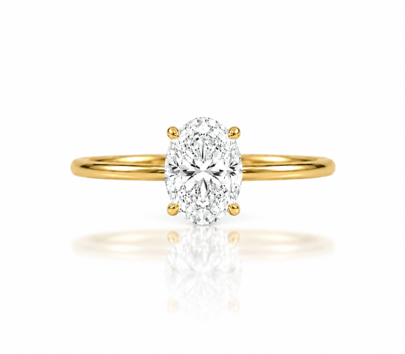 9ct yellow gold solitaire ring with 1.00ct oval lab-grown diamond, front view