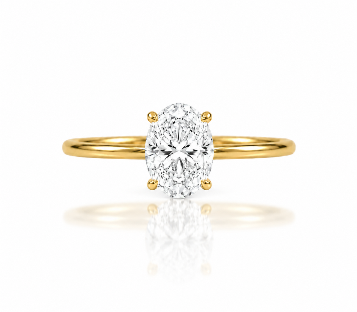 9ct yellow gold solitaire ring with 1.00ct oval lab-grown diamond, front view