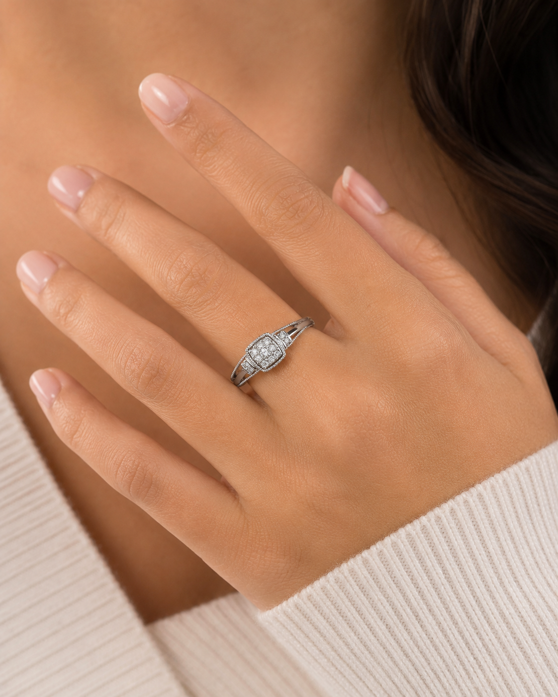 9ct White Gold Square Cut Diamond Ring 1102259