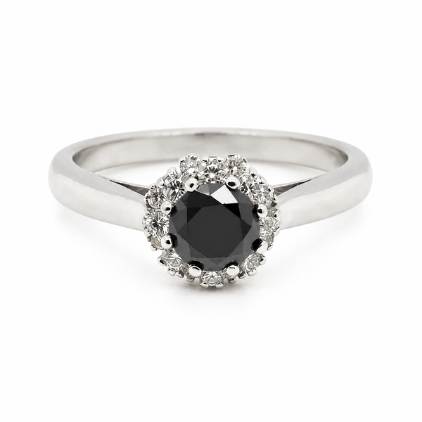18k White Gold Black Diamond Engagement Ring 1102101