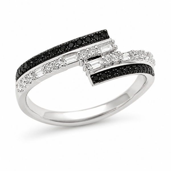 9ct White Gold Baguette & Round Black Diamond Band 1102282