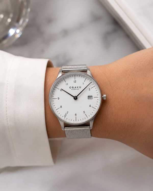 Obaku Chia Lille Quartz White Dial Stainless Steel Mesh Ladies Watch (V298LDCWMC)
