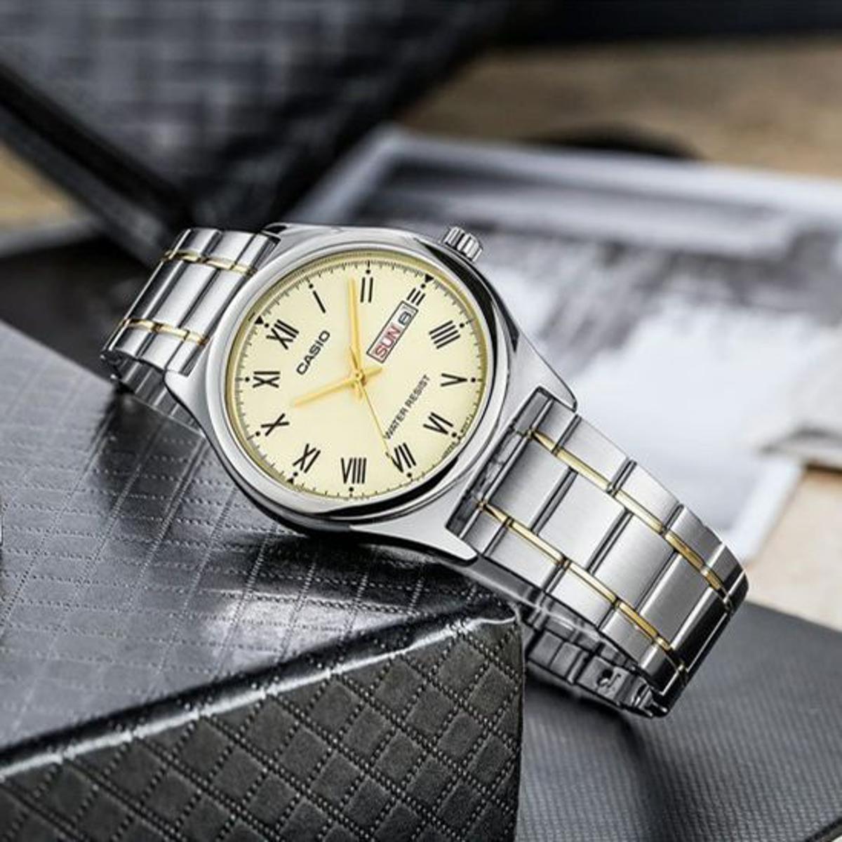 Casio LTP-V006SG-9B Quartz Day-Date Champagne Dial Two-Tone Stainless Steel Women's Watch