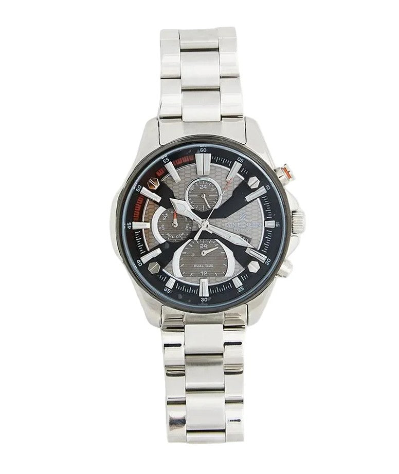 Daniel Klein DK113387-8 stainless steel chronograph watch with black multi-dial face and steel bracelet
