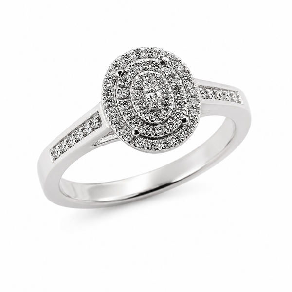 9ct White Gold Oval Halo Diamond Engagement Ring 1102012