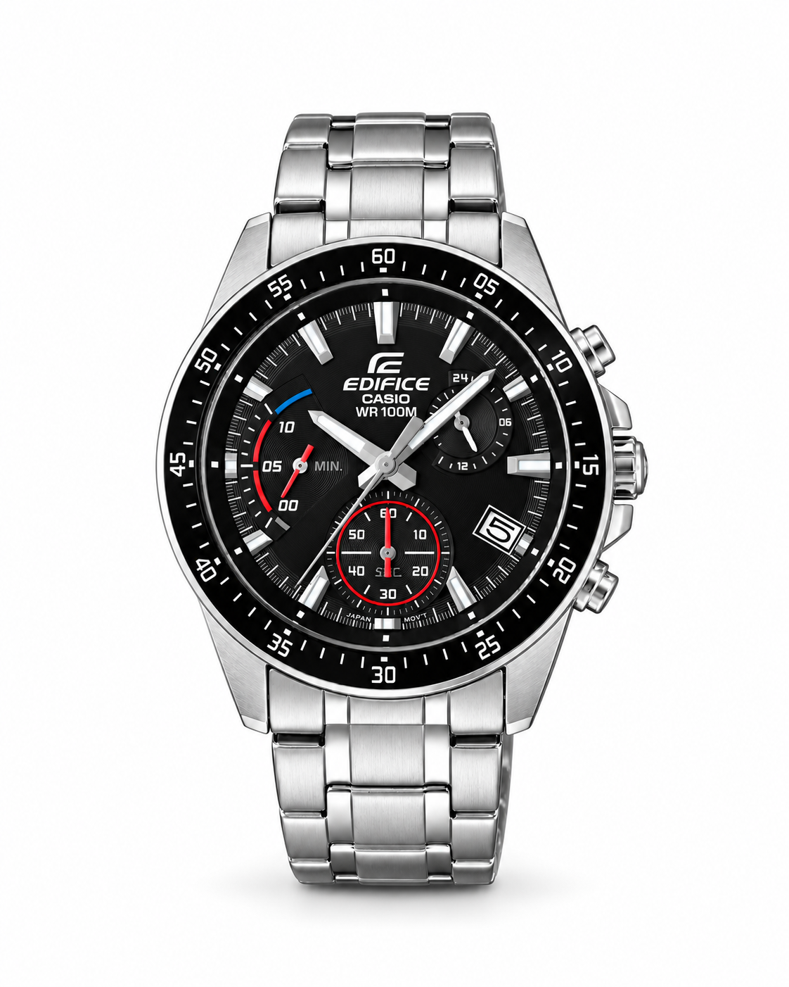 Casio EDIFICE EFV-540D black dial chronograph watch on stainless steel bracelet