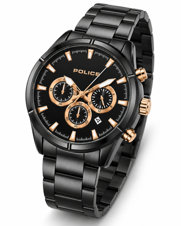 Police Multifunction Chronograph Quartz Black Dial IP Black Stainless Steel Watch (PEWGI2241503)