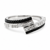 9ct white gold bypass band ring featuring baguette and round cut black diamonds with white diamond accents, Cassim & Co Johannesburg