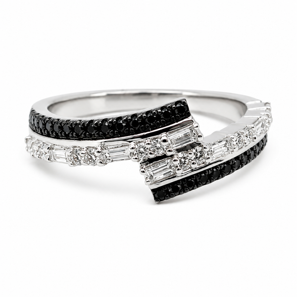 9ct White Gold Baguette & Round Black Diamond Band 1102282