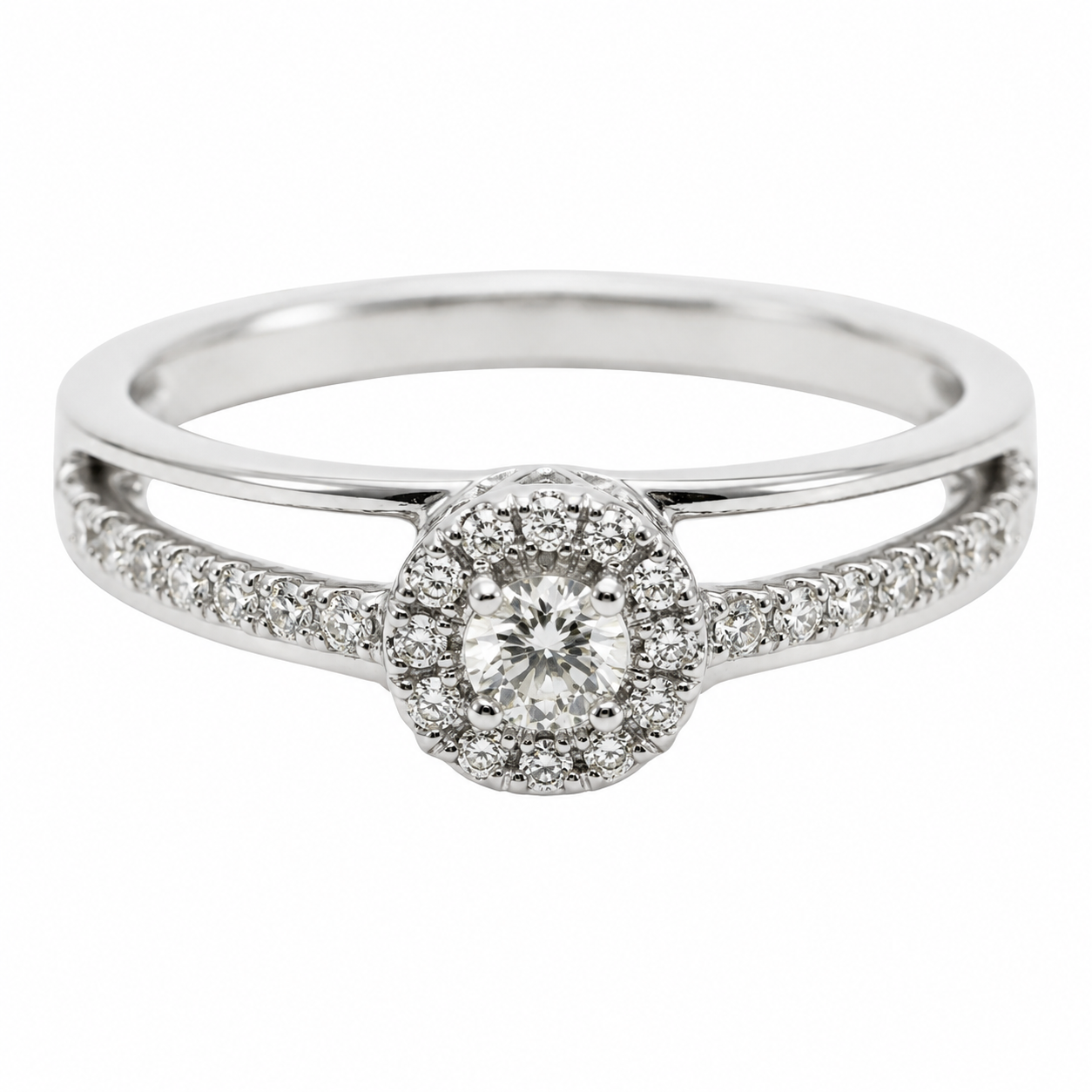 9ct White Gold Halo Diamond Engagement Ring 1102003