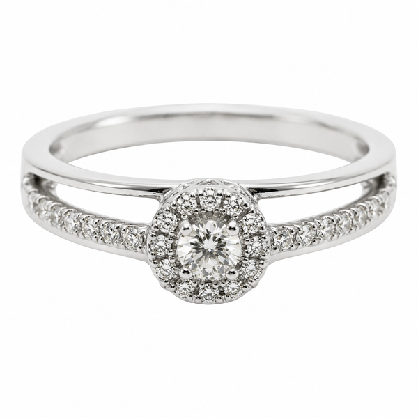 9ct White Gold Halo Diamond Engagement Ring 1102003