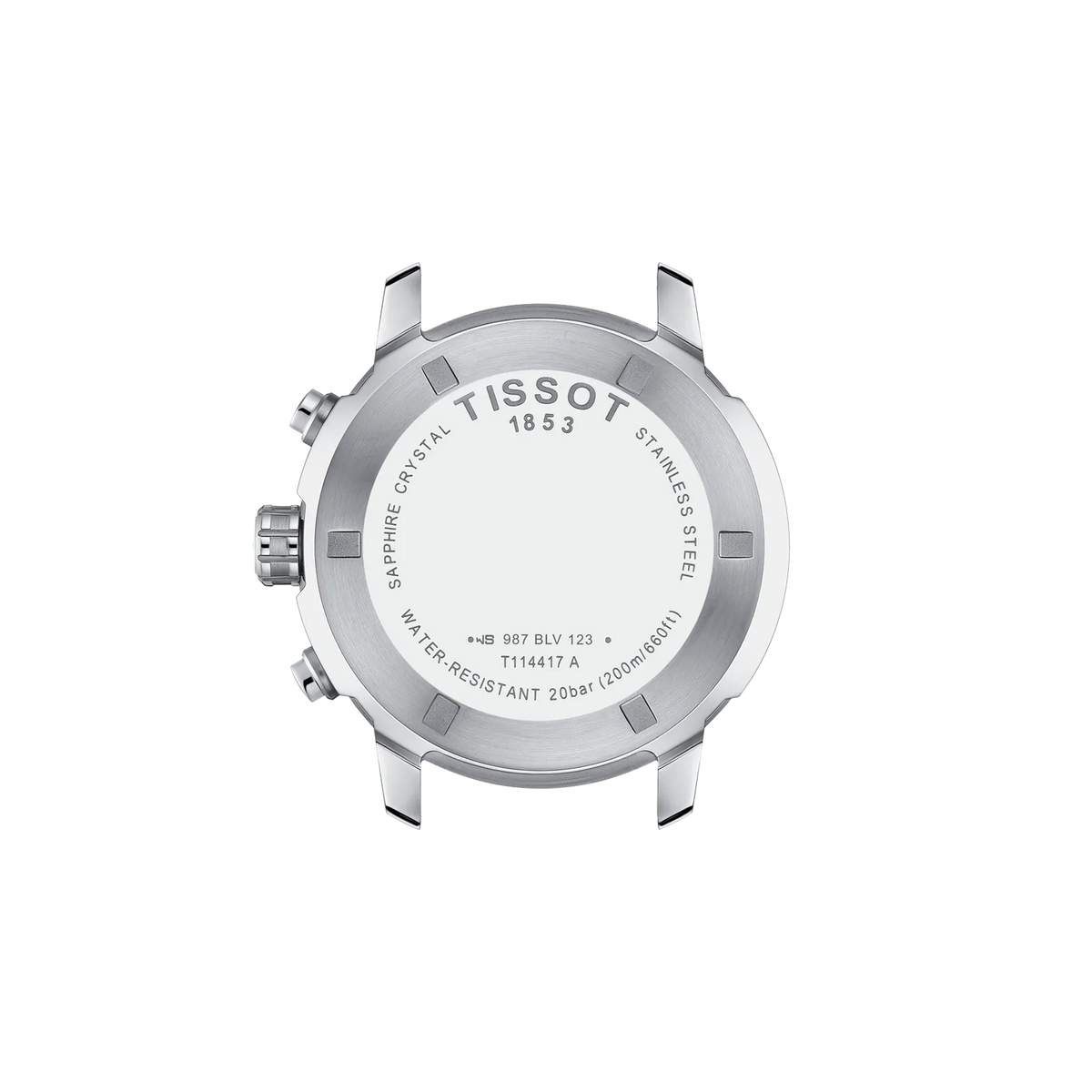Tissot PRC 200 Chronograph stainless steel case side view showing pushers and crown