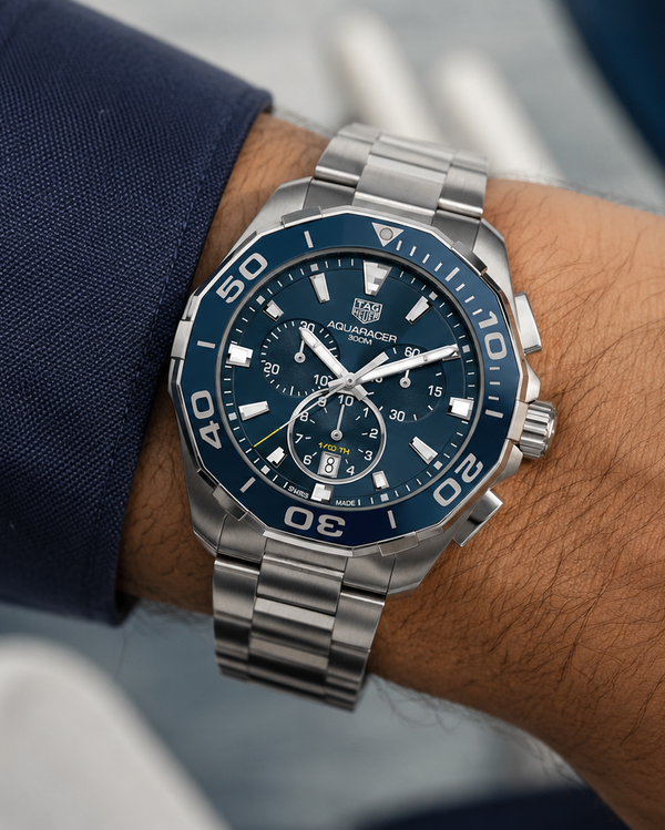 TAG Heuer Aquaracer Chronograph Quartz Blue Dial Stainless Steel Pre-Owned Watch (300M)