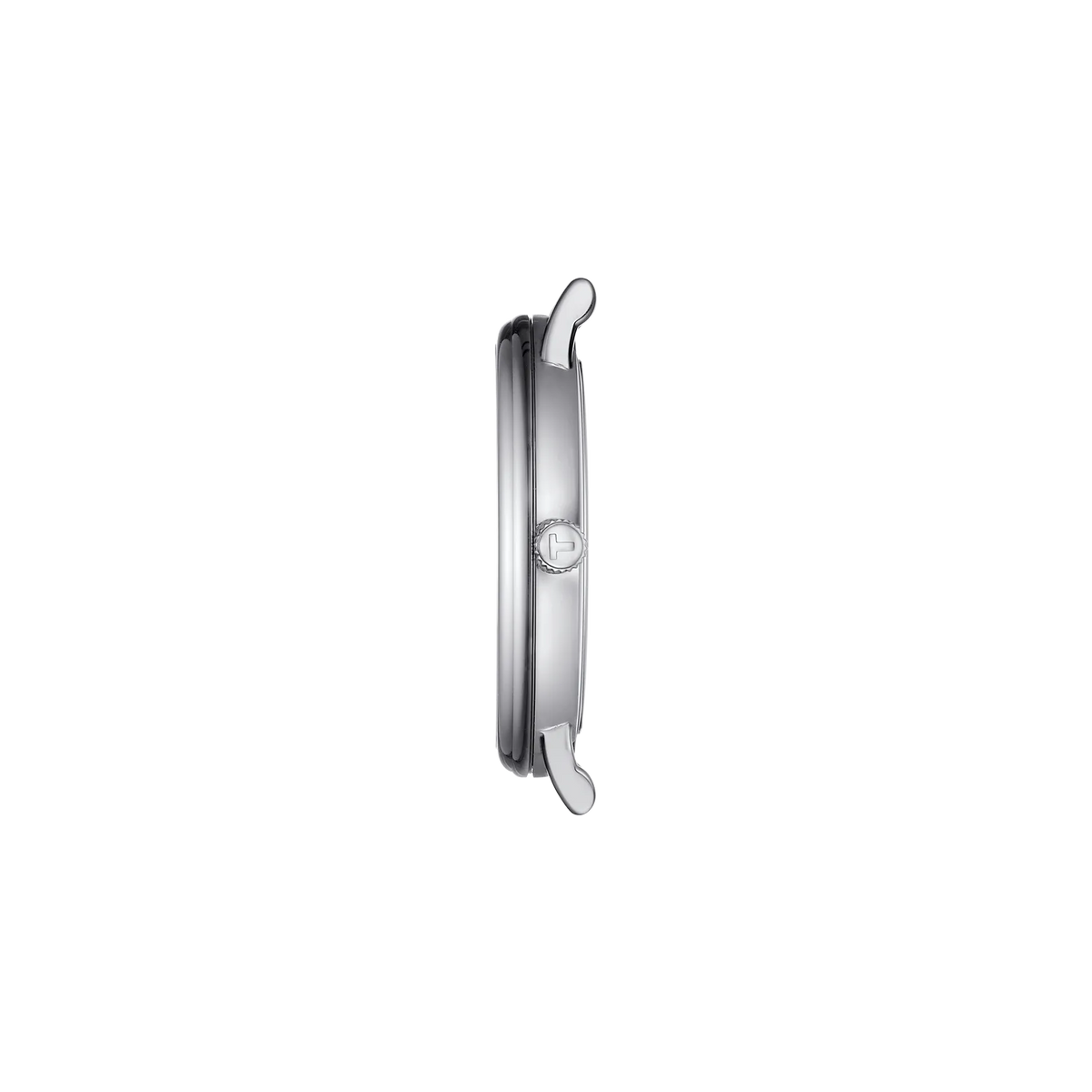 Stainless steel case and leather strap on Tissot Carson quartz watch