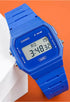 Blue resin strap with tang buckle on Casio F-91WB-2A1DF