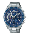 Casio Edifice EFV-550D-2AVUDF chronograph watch with blue dial and stainless steel bracelet on white background