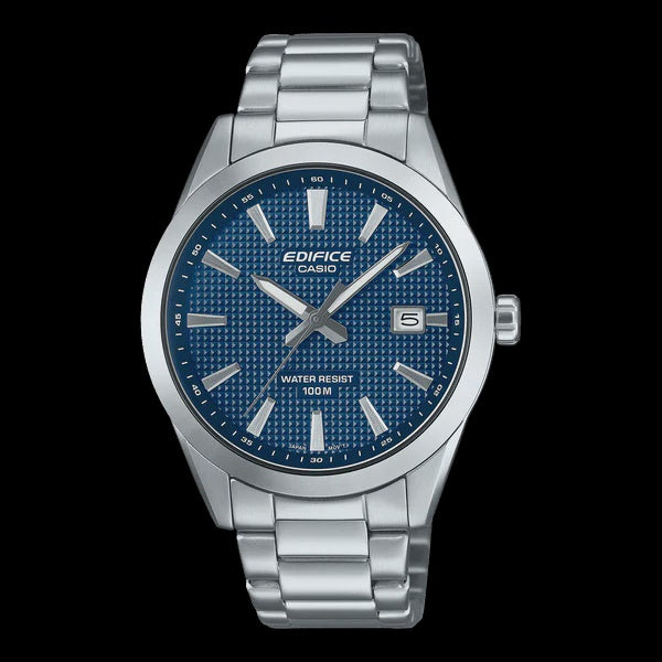 Casio Edifice EFV-160D-2AVDF quartz watch with blue textured dial and stainless steel bracelet