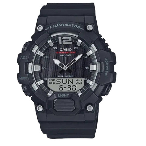Casio HDC-700-1A watch with black dial, digital window and resin strap