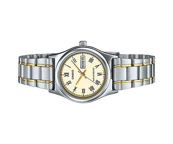 Casio LTP-V006SG-9B Quartz Day-Date Champagne Dial Two-Tone Stainless Steel Women's Watch