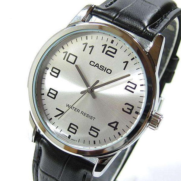 Casio MTP-V001L Quartz Silver Dial Black Leather Strap Watch (MTP-V001L-7BUDF)