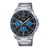 Casio MTP-1374D-2AVDF mens quartz watch with 43.5mm stainless steel case, black dial with blue sub-dials, blue rotating bezel and stainless steel bracelet