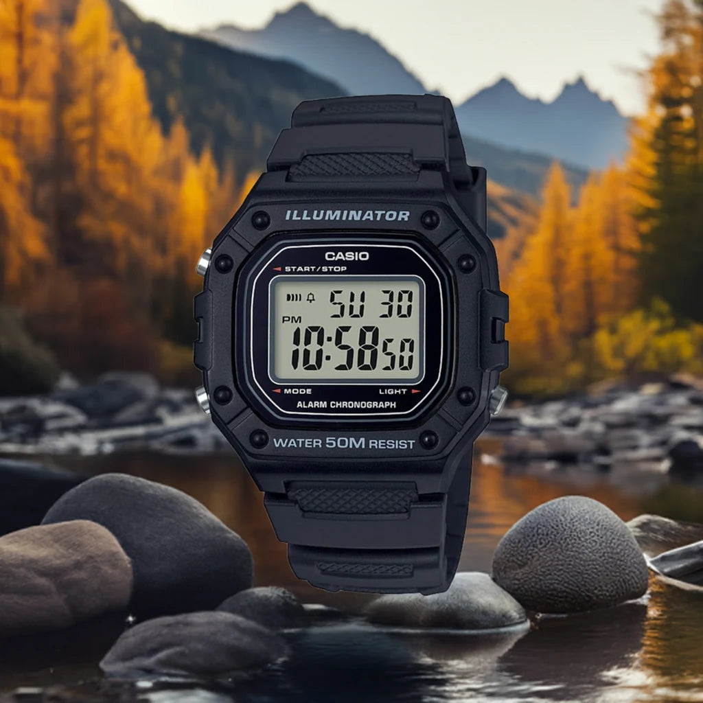 Casio W-218H-1AVDF Digital Illuminator Black Resin Alarm Chronograph Watch (W218H-1AV)