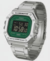 Cassims&Co. Casio Illuminator digital watch with a green dial and stainless steel bracelet, square case design.