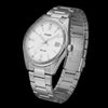 Cassims&Co. Casio quartz watch with a white dial, stainless steel case, coin-edge bezel, and date window.
