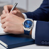 Cassims&Co. Ingersoll The Rider automatic watch with a blue dial and polyurethane strap worn on a man's wrist