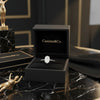 Cassims&Co. 1.00ct oval lab grown diamond solitaire engagement ring in 9ct white gold inside a black jewellery box.