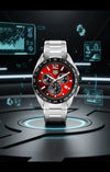Cassims&Co. TAG Heuer Connected Calibre E4 smartwatch with a vibrant red dial and stainless steel bracelet.