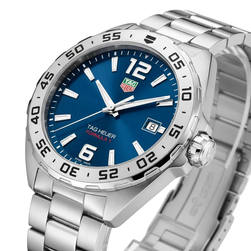 Cassims&Co. pre-owned TAG Heuer Formula 1 watch with a blue dial, stainless steel case, and bracelet.