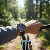 Cassims&Co. TAG Heuer Formula 1 Grande Date watch with black dial and rubber strap worn while mountain biking