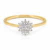 Cassims&Co. 9ct yellow gold engagement ring featuring a sparkling diamond flower cluster on a delicate band.