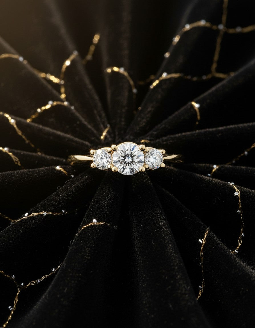 9ct Yellow Gold 1.05ct Round Lab Grown Diamond Three Stone Engagement Ring (LR25) - Cassim & Co South Africa