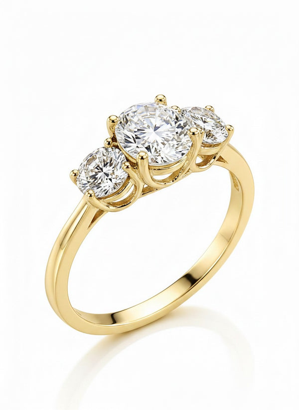 9ct Yellow Gold 1.05ct Round Lab Grown Diamond Three Stone Engagement Ring (LR25) - Cassim & Co South Africa