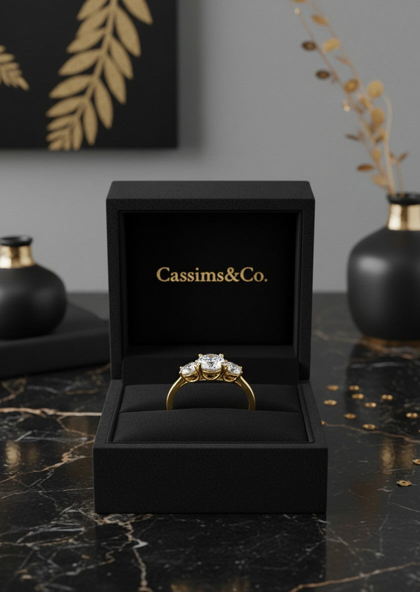 9ct Yellow Gold 1.05ct Round Lab Grown Diamond Three Stone Engagement Ring (LR25) - Cassim & Co South Africa