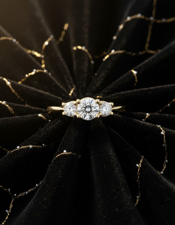 9ct Yellow Gold 1.05ct Round Lab Grown Diamond Three Stone Engagement Ring (LR25) - Cassim & Co South Africa