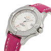 Cassims&Co. pre-owned Breitling Colt Lady watch with a white dial, stainless steel case, and pink leather strap.