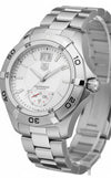 Cassims&Co. TAG Heuer Aquaracer watch with white dial, grande date, and stainless steel bracelet.