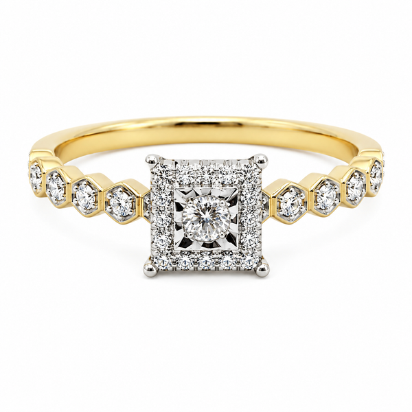 9ct Yellow Gold Square Cut Diamond Ring 1102174