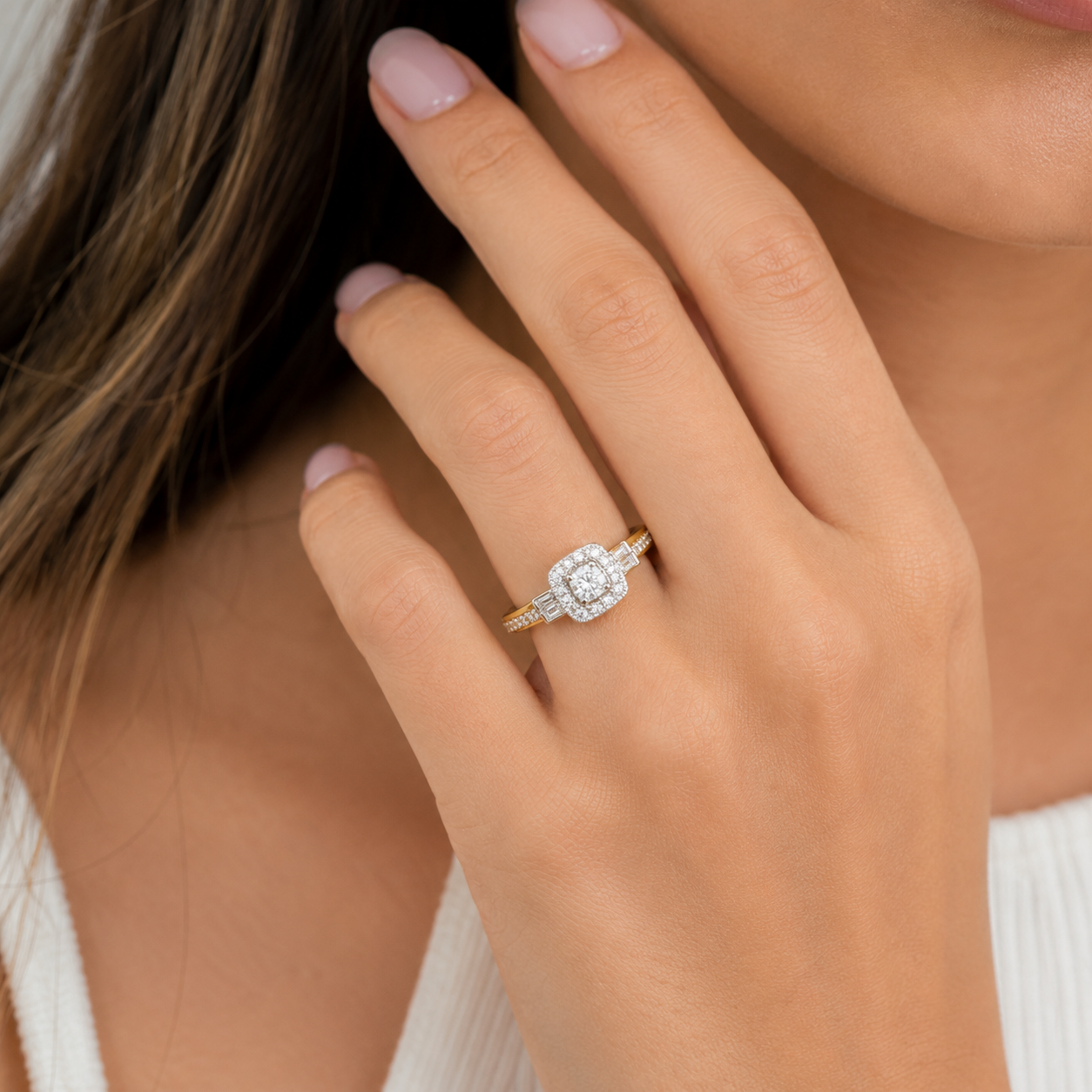 9ct Two Tone Cushion Cut Diamond Ring 1102203 - Cassim & Co South Africa