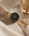 Obaku Diamant Petite Quartz Black Dial Gold-Tone Mesh Ladies Watch with Diamond (V256SXGBMG)
