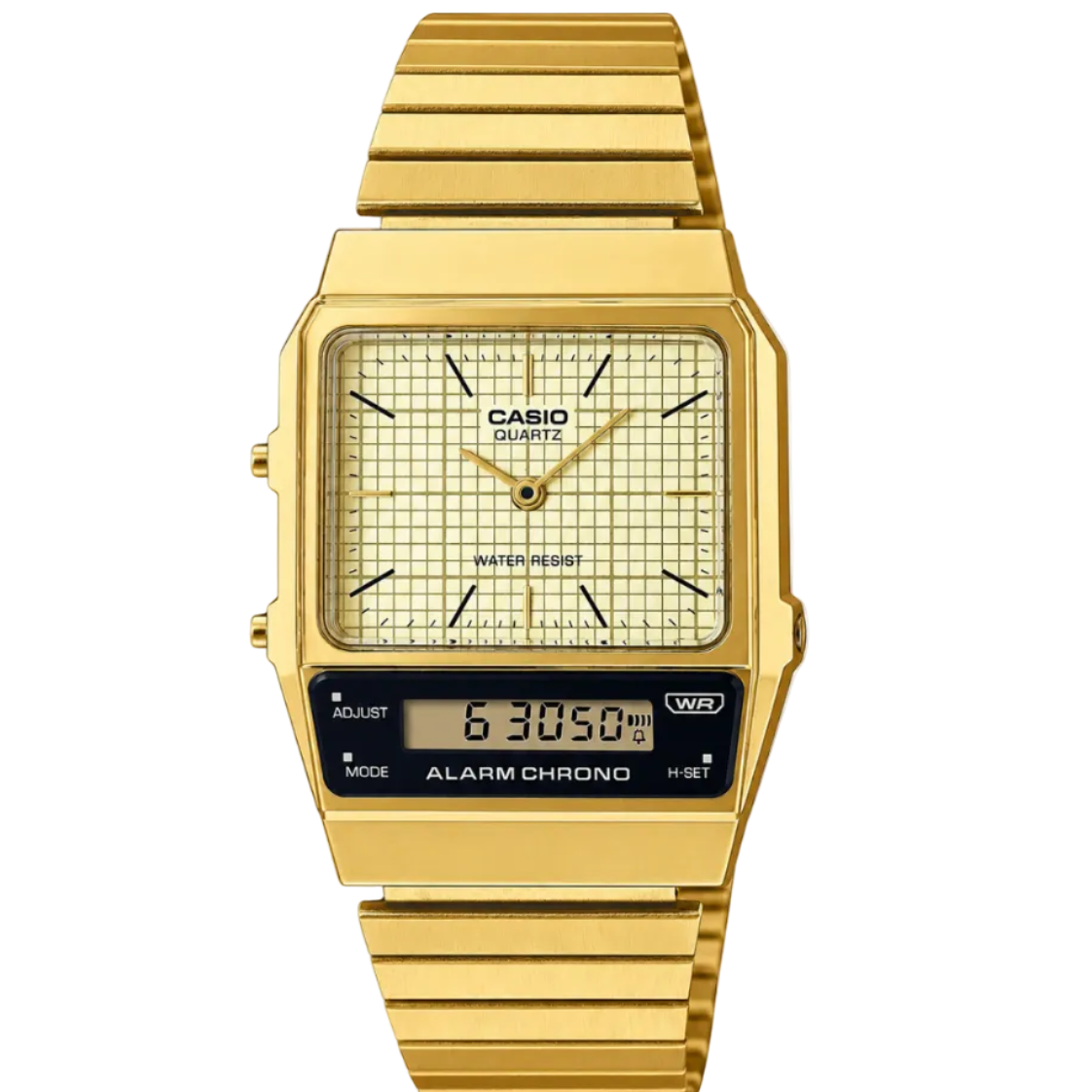 Casio AQ-800EG-9A Vintage Dual Display Quartz Square Gold-Tone Stainless Steel Watch (AQ-800EG-9ADF)