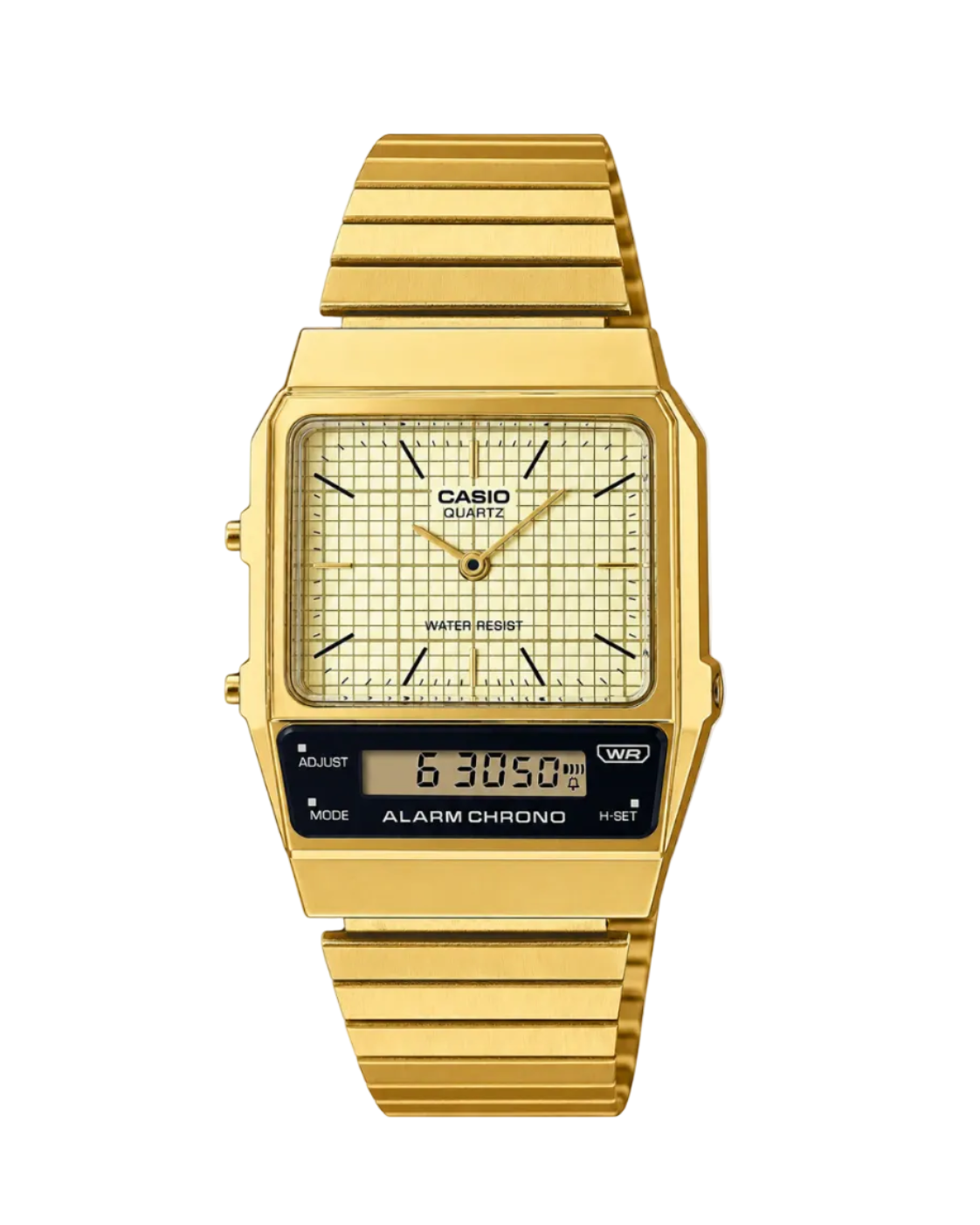 Casio AQ-800EG-9A Vintage Dual Display Quartz Square Gold-Tone Stainless Steel Watch (AQ-800EG-9ADF)