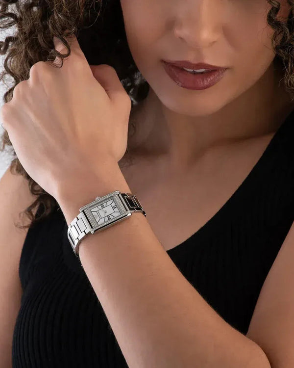 Emporio Armani Rectangular Quartz White Dial Stainless Steel Watch (AR11664)