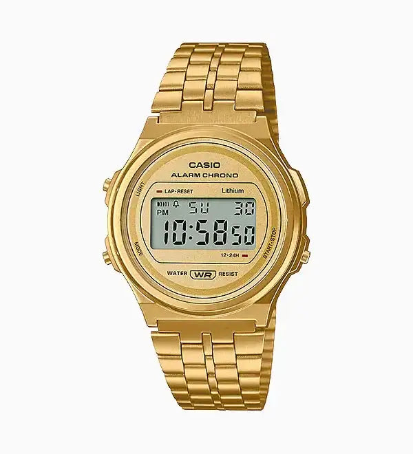 Casio Youth Vintage Gold Tone Stainless Steel Digital A171WEG-9A Unisex Watch