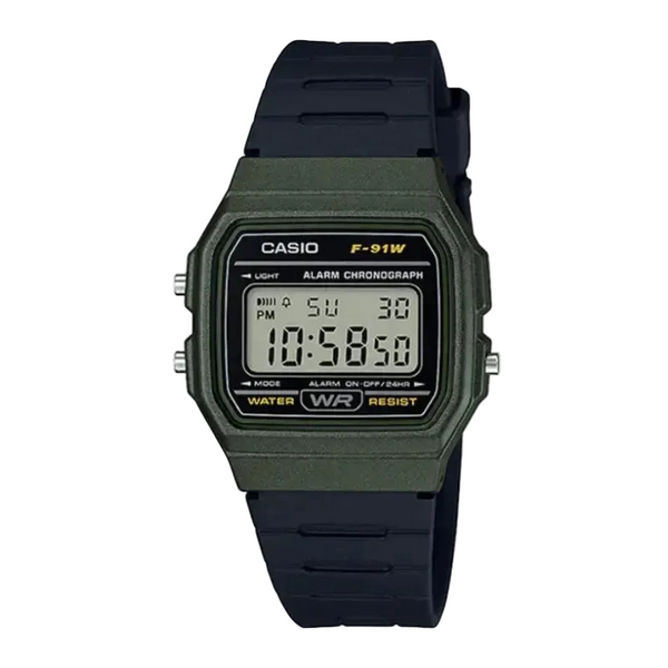 Casio F-91WM Quartz Digital Alarm Chronograph Green Resin Watch (F-91WM-3ADF)